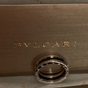 Bulgari Sterling Silver Black Ceramic Ring